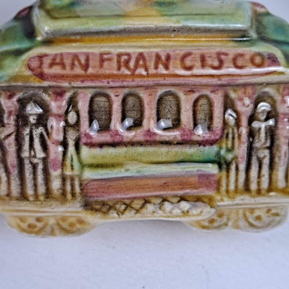 San Francisco Trolley Cars Salt & Pepper Shaker Set Ceramic Vintage - Picture 9 of 12